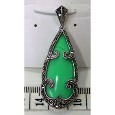 Marcasite Pendant Filigree Faux Turquoise Drop