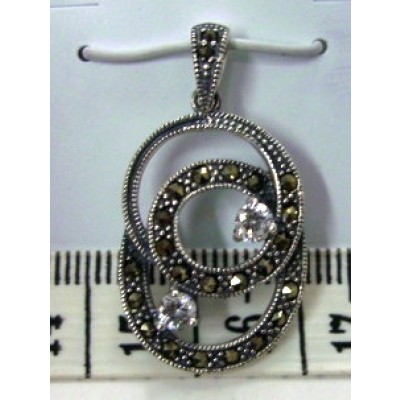 Marcasite Pendant Double Swirl with 2Pcs Clear Cubic Zirconia