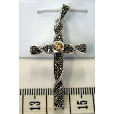 Marcasite Pendant Twisted Cross with Champagne Cubic Zirconia Bezel