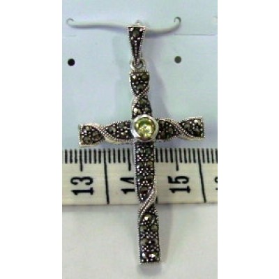 Marcasite Pendant Twisted Cross with Light Per.Cubic Zirconia Bezel