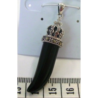 Marcasite Pendant Onyx Bull Horn with Marcasite Crown