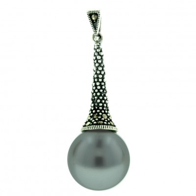 Marcasite Pendant 14mm Gray Faux Pearl Drop