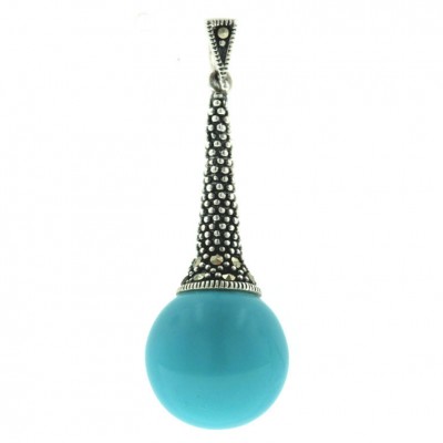 Marcasite Pendant 14mm Reconstituent Turquoise Ball Drop