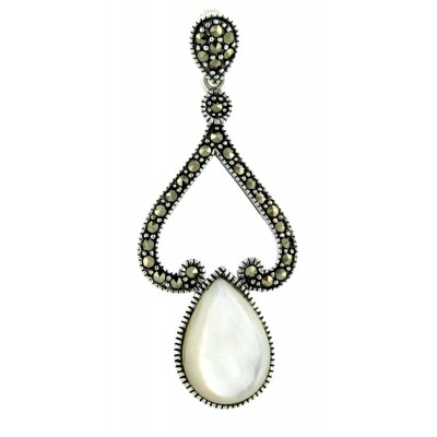 Marcasite Pendant Open Heart with White Mother of Pearl Tear Drop