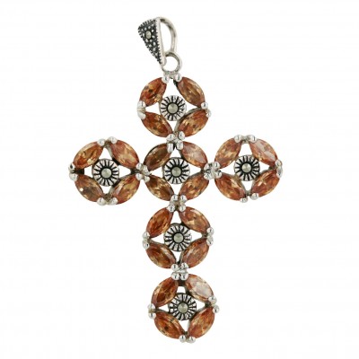 Marcasite Pendant 6 Forming Circle (24Pcs Marquis Champagne Cubic Zirconia) Cros