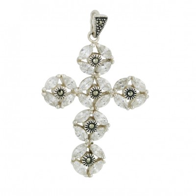 Marcasite Pendant 6 Forming Circle (24Pcs Marquis Clear Cubic Zirconia) Cro