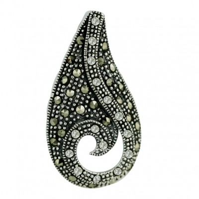 Marcasite Pendant Pave Marcasite+Clear Cubic Zirconia Teardrop Shape with Open Scro
