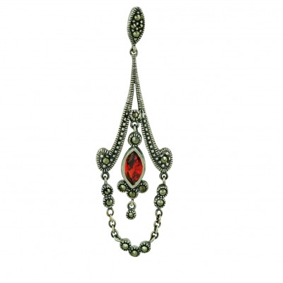 Marcasite Pendant Garnet Cubic Zirconia Marquis Dangle Chandelier with Marcasite Drap