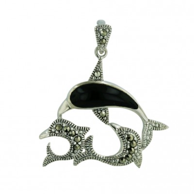 Marcasite Pdt 1 Onyx Dolphin + 2 Marcasite Dolphins