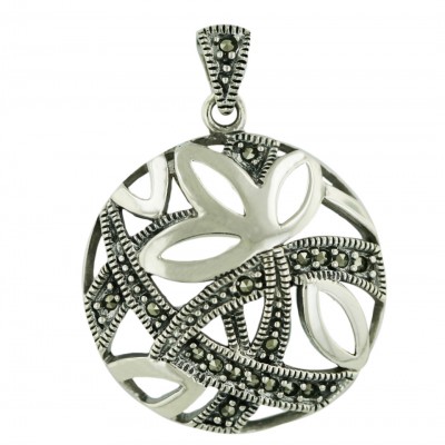 Marcasite Pendant 30mm Plain Open Marquis+Marcasite Round Dome