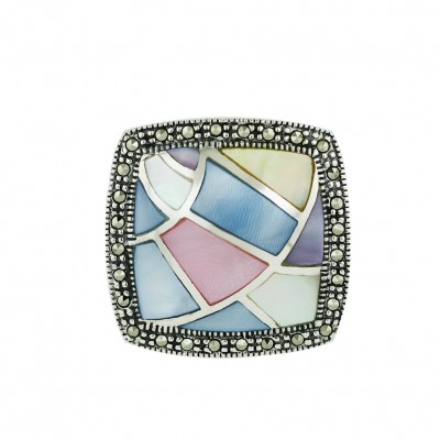 Marcasite Pendant Slider 25X25mm Pink+Black+Yellow+Pl+White Mother of Pearl Mix S