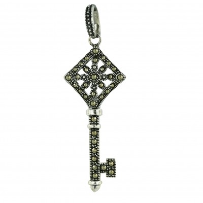 Marcasite Pendant 17.5X17.5mm Open Rhombus Flower Key