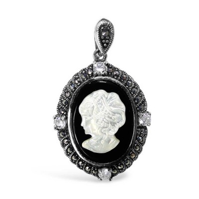 Marcasite Pendant 29X24Mm White Cameo Lady Silhouette Ony