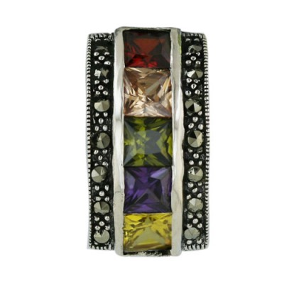 Marcasite Pendant Garnet +Champagne+Olivine+Amethyst+Citrine Cubic Zirconia Square Column with Pave Marcasite Sid