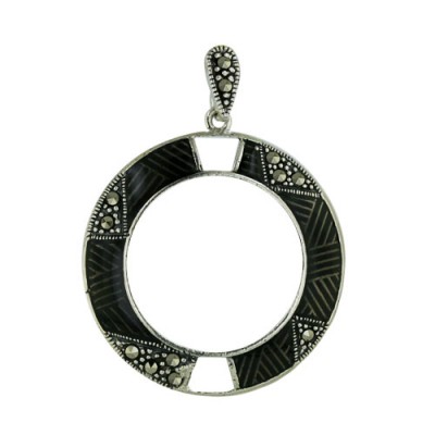 Marcasite Pendant 30X30mm Open Black Transparent Epoxy Round with