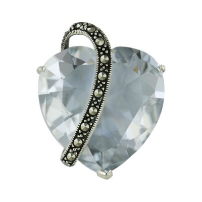 Marcasite Pendant Clear Cubic Zirconia Heart with Bypass Pave Marcasite Line