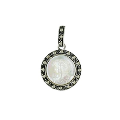 Marcasite Cameo Pendent Mother of Pearl