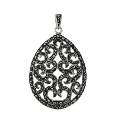 Marcasite Pendant Pear Shape with Pattern inside
