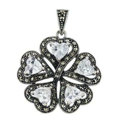 Marcasite Pendant 6mm Clear Heart with Marcasite Surroundin