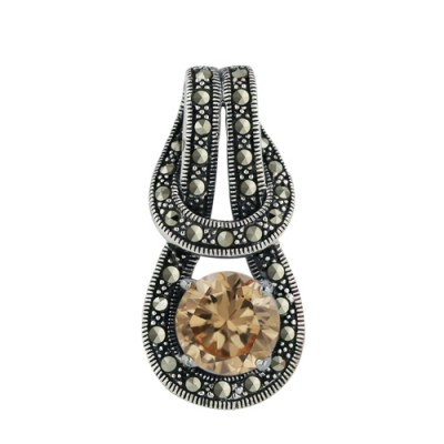 Marcasite Pendant 10mm Champagne Cubic Zirconia on Overlapping Loop