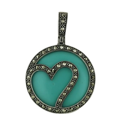 Marcasite Pendant Turquoise Open Marcasite Circle+Heart