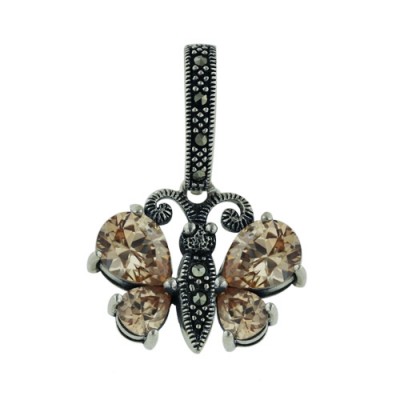 Marcasite Pendant Butterfly 6X8 4X6mm Teardrop Champagne Cubic Zirconia Wing