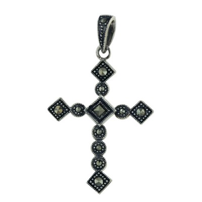 Marcasite Pendant Cross Qz Center