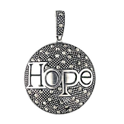 Marcasite Pendant Marcasite Round Dome with "Hope" Written