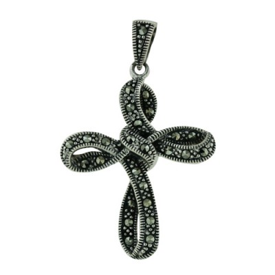 Marcasite Pendant Open Cross in Open Rope Shape Shaped