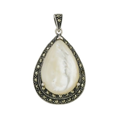 Marcasite Pendant 29mm Teardrop Mother of Pearl Marcasite Surrounding