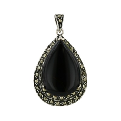 Marcasite Pendant 29mm Teardrop Onyx Marcasite Surroundin