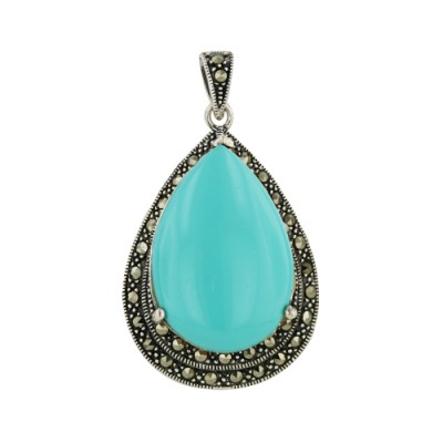 Marcasite Pendant 29mm Teardrop Turquoise Marcasite Surro