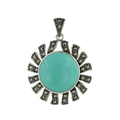 Marcasite Pendant Marcasite Sun Design 20mm Flat Round Tu