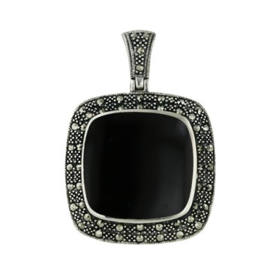 Marcasite Pendant 24mm Square Onyx Center Marcasite Surro