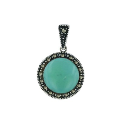 Marcasite Pendant 11mm Round Turquoise Center Marcasite S