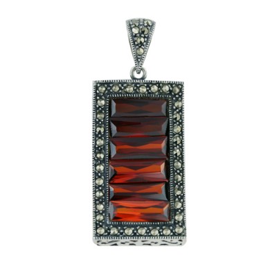 Marcasite Pendant 6-5X13mm Rectangle Garnet Cubic Zirconia in A Row with