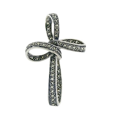 Marcasite Pendant Plain Open Roped Cross