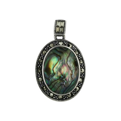 Marcasite Pendant Abalone Oval Chess Cut on Marc. Bezel