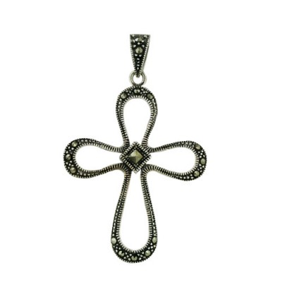 Marcasite Pendant Cross Outline Square Marcasite Center