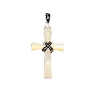 Marcasite Pendnat Cross Mother of Pearl