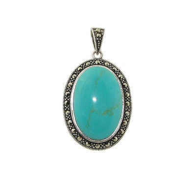 MS Pendant Oval Reconstitute Turquoise Ms Wrap, Turquoise