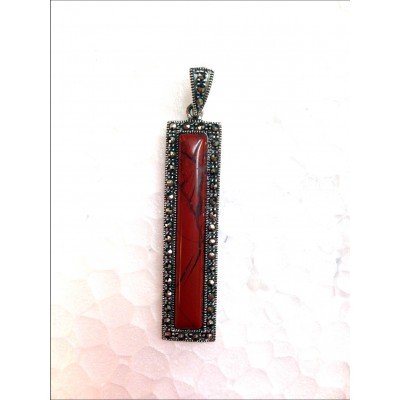 Marcasite Pendant Long Rectangle Red Jasper with Bail