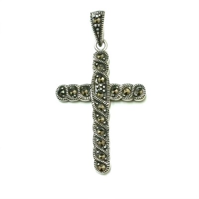 Marcasite Pendant Twist Cross -E-coated/Black-