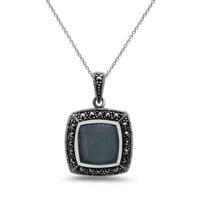 Marcasite Pendant Square Green Aventurine Outline Marcasite