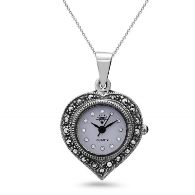 MARCASITE PENDANT WATCH HEART SHAPE