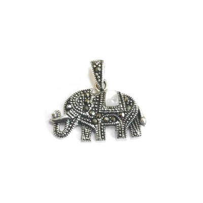 Marcasite PENDANT ELEPHANT WITH MOTHER OF PEARL CAPARISON