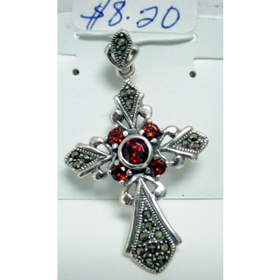 Marcasite Pendant Garnet Cubic Zirconia Cross 5Pcs