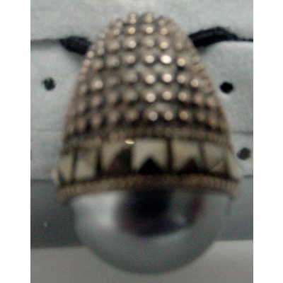 Marcasite Slider Mabi Grey Pearl Dome with Square Cut