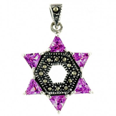 Marcasite Pendant Jewish Star Olivine Cubic Zirconia