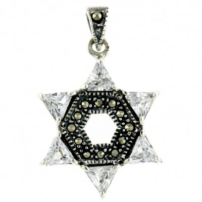 MARCASITE PENDANT JEWISH STAR CLEAR CUBIC ZIRCONIA